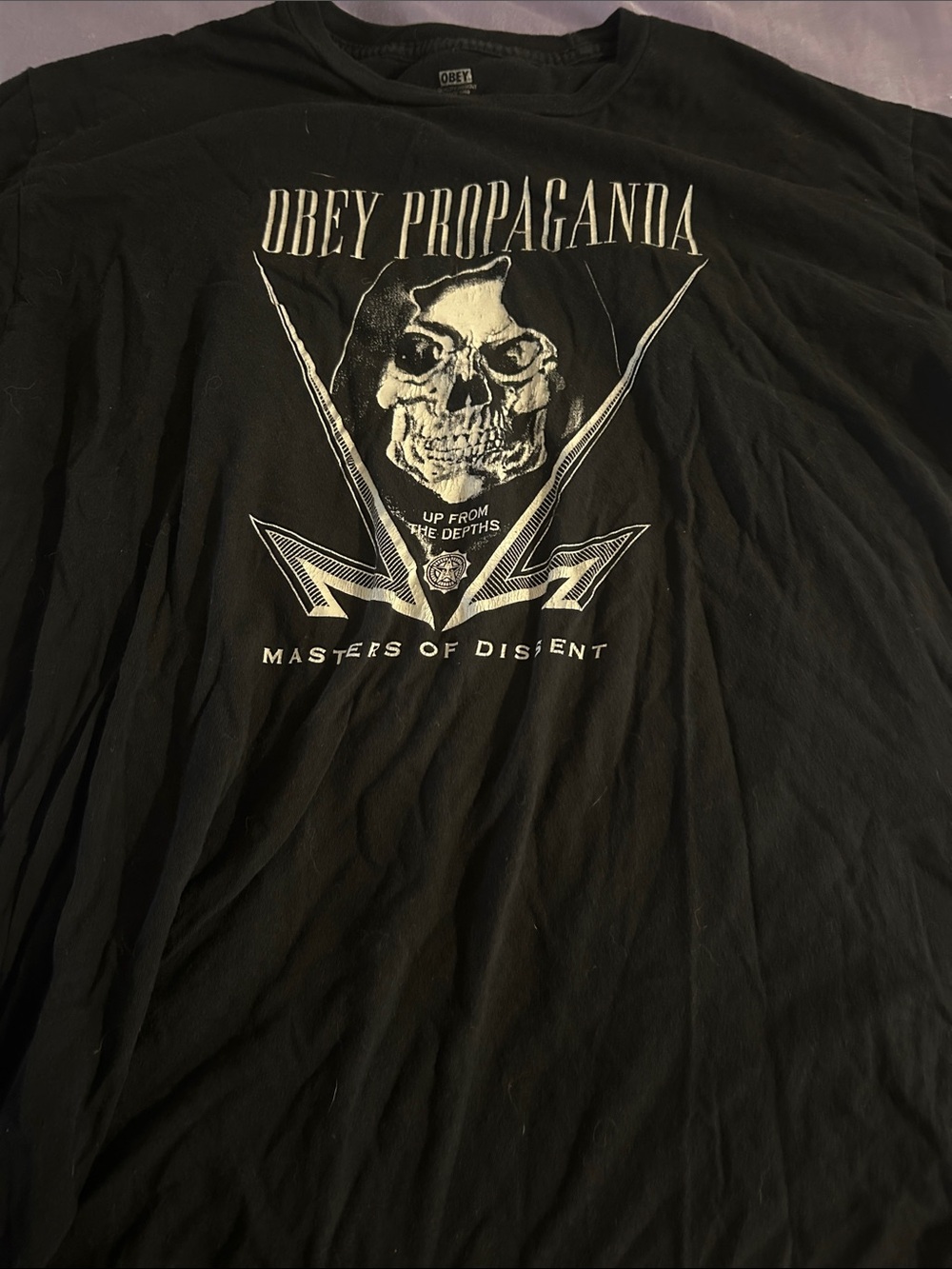 Obey Black Graphic Skull Propaganda Tee